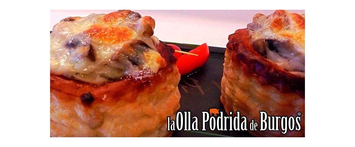 Volován de queso trufado, jamón serrano y setas 