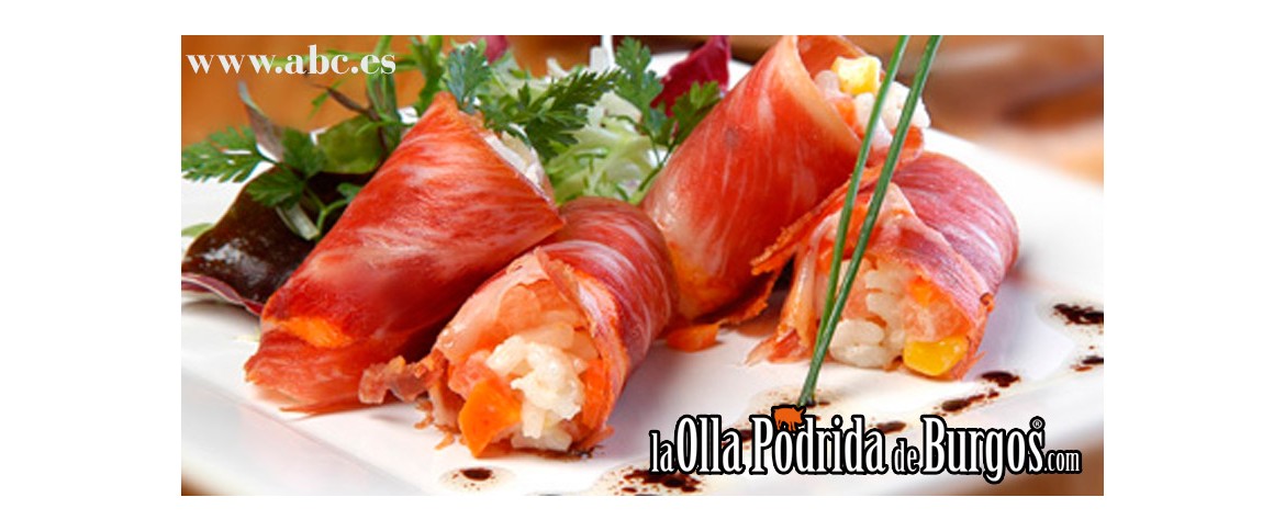 Rollitos de lomo blanco rellenos de ensalada de arroz